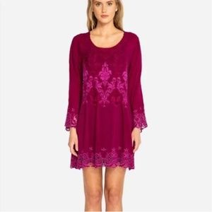 JOHNNY WAS Magenta Long Embroidered Georgette Tunic - Size Medium